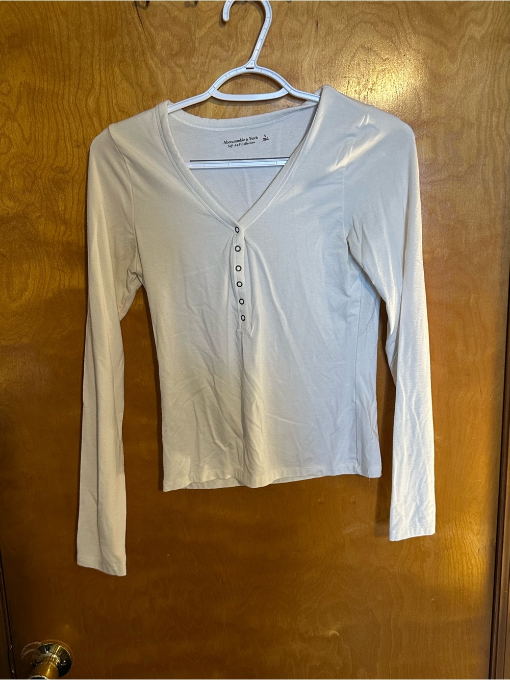 Abercrombie & Fitch Off-White Long Sleeve Henley Top